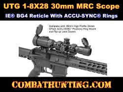 UTG 1-8X28 30mm MRC Scope, IE BG4 Reticle & ACCU-SYNC Ring Mount