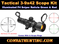 NCStar 3-9x42 Illuminated Red Green Compact Rifle Scope 