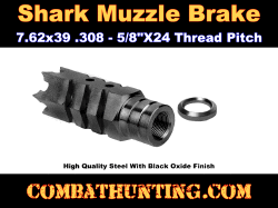 Shark Muzzle Brake .308 Caliber 5/8 X 24 Thread Pitch & Crush Washer
