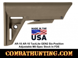 AR-15 AR-10 TactLite GEN2 Six-Position Adjustable Mil-Spec Stock FDE
