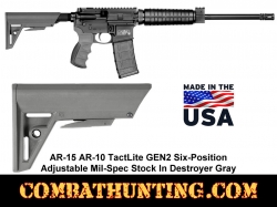 AR-15 AR-10 TactLite GEN2 Six-Position Adjustable Mil-Spec Stock Destroyer Gray