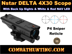 AR-15 Scope 4X30 P4 Sniper Reticle Illuminated With Back Up Iron Sights