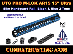 UTG PRO M-LOK® AR15 15" Ultra Slim Rail, Black & Blue 2-Tone