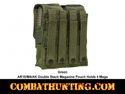 Green AR-15 M4 AK Double Stack Mag Pouch MOLLE Hold 4 Mags