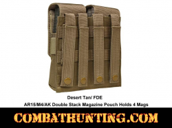 Tan AR-15 M4 AK Double Stack Mag Pouch MOLLE Hold 4 Mags