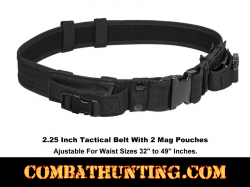 Black Tactical Belt 2.25" With 2 Mag Pouches & 4 Belt Keepers