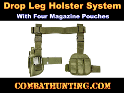 Drop Leg Holster With Magazine Holder/Pouch and Belt Green