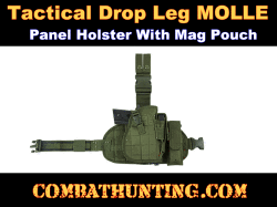 Green Tactical Drop Leg MOLLE Panel Holster With Mag Pouch
