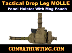Tan Tactical Drop Leg MOLLE Panel Holster With Mag Pouch