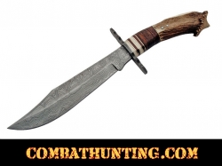 Stag Horn Damascus Steel Crown Bowie Knife