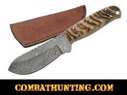 Damascus Steel Hunting Knife With Ram Horn Handle