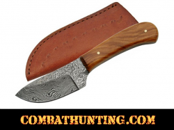 6" Damascus Steel Skinner Knife With Olive Wood Handle
