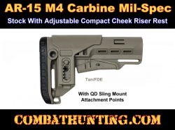 M4 Stock With Adjustable Cheek Riser Rest & QD Sling Mounts FDE/Tan
