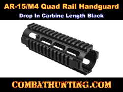 AR-15 Quad Rail Handguard Carbine Length Drop In Black