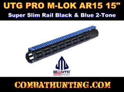 UTG PRO M-LOK AR15 15" Super Slim Rail Black & Blue 2-Tone