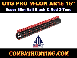 UTG PRO M-LOK AR15 15" Super Slim Rail Black & Red 2-Tone
