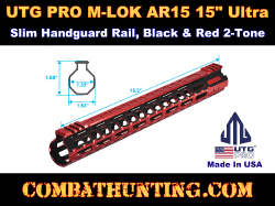 UTG PRO M-LOK® AR15 15" Ultra Slim Rail, Black & Red 2-Tone