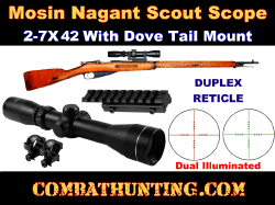 Mosin Nagant Dovetail Scope Mount Kit With 2-7X42 Scout Scope Duplex Reticle Dual Illuminated