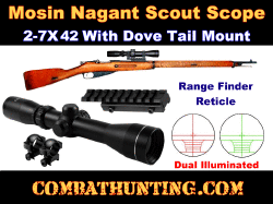 Mosin Nagant Dovetail Scope Mount Kit With 2-7X42 Scout Scope Range Finder Reticle Dual Illuminated