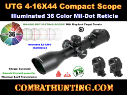 UTG 4-16X44 30mm Compact Scope, AO, 36-color Mil-dot, Rings