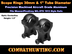 See Thru Scope Rings 30mm 1" Scope Ring Mounts 1.5" H Weaver/ Picatinny 