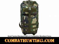 Small Tactical Camo Backpack MOLLE Compatible Woodland
