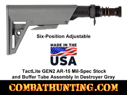 TactLite GEN2 AR-15 Mil-Spec Stock Buffer Tube Assembly Destroyer Gray