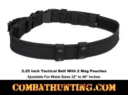 Black Tactical Belt 2.25" With 2 Mag Pouches & 4 Belt Keepers