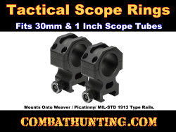 Tactical Scope Rings 30mm 1" Rings 1.3"H Fits Weaver/ Picatinny/ MIL-STD 1913 Rails