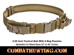 Tan Tactical Belt  2.25" With 2 Mag Pouches & 4 Belt Keepers