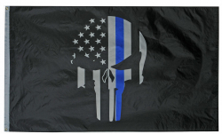 Thin Blue Line Skull Flag 3' x 5'
