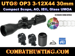 UTG OP3 3-12X44 30mm Compact Scope AO IE& Glass UMOA