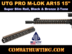 UTG PRO M-LOK AR15 15" Super Slim Rail, Black/Bronze 2-Tone
