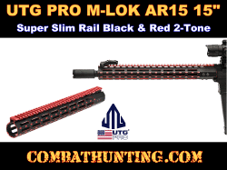 UTG PRO M-LOK AR15 15" Super Slim Rail Black & Red 2-Tone
