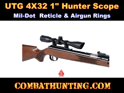 UTG 4X32 1" Hunter Scope, Mil-dot, 22/Airgun Rings, Adj@35 Yds