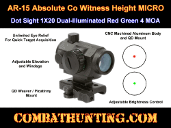 AR-15 Absolute Co Witness Height MICRO Dot Sight 1X20 Red-Green