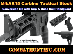 AR15 M4 Stock With Cheek Rest Quad Rail Conversion Kit With Grip