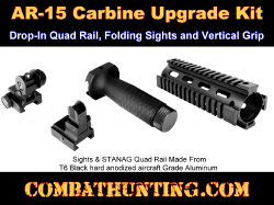 AR-15 Drop-In Carbine Quad Rail, Front-Rear Sights, Vertical Grip Upgrade Kit