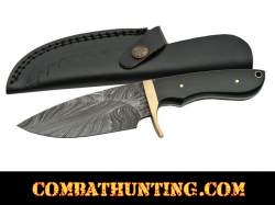 Damascus Steel Hunting Knife With Horn Handle