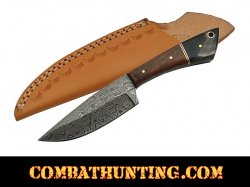 Damascus Steel Hunting Knife With Walnut & Horn Handle
