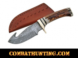 Damascus Hunting Knife With Gut Hook