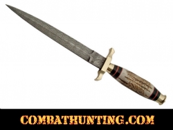 Damascus Commando Knife With Stag Horn Handle