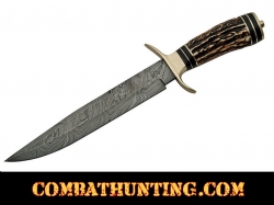 Damascus Steel Hunting Knife Stag Horn Handle