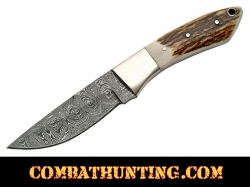 Damascus Steel Stag horn Handle Hunting Knife