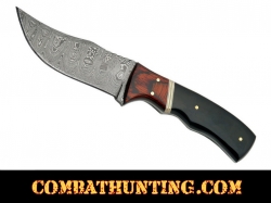 Buffalo Horn Buffalo Horn Damascus Hunting Knife with Leather Sheath, 4" Blade