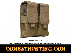 Tan AR-15 M4 AK Double Stack Mag Pouch MOLLE Hold 4 Mags