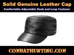 Black Leather Cap - Solid Genuine Leather Hat