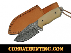 Damascus Steel Hunting Knife With Bone Handle