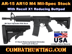 M4 Mil-Spec Stock Adjustable With Recoil Reducing Butt Pad For AR-15 AR10