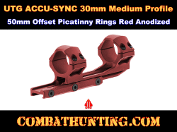 UTG ACCU-SYNC 30mm Medium Profile 50mm Offset Picatinny Rings Red